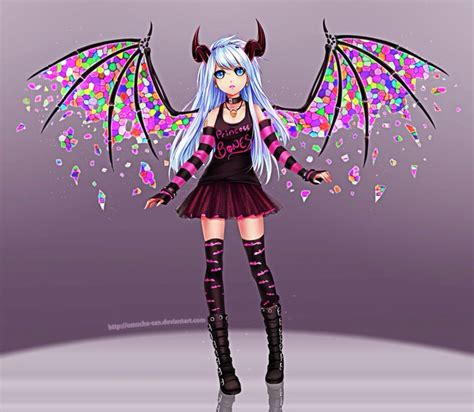 Anime Girl Princess Bones Demon Horns Wings Colorful