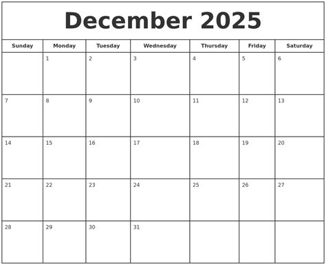 Calendar December 2025 January 2025 Excel