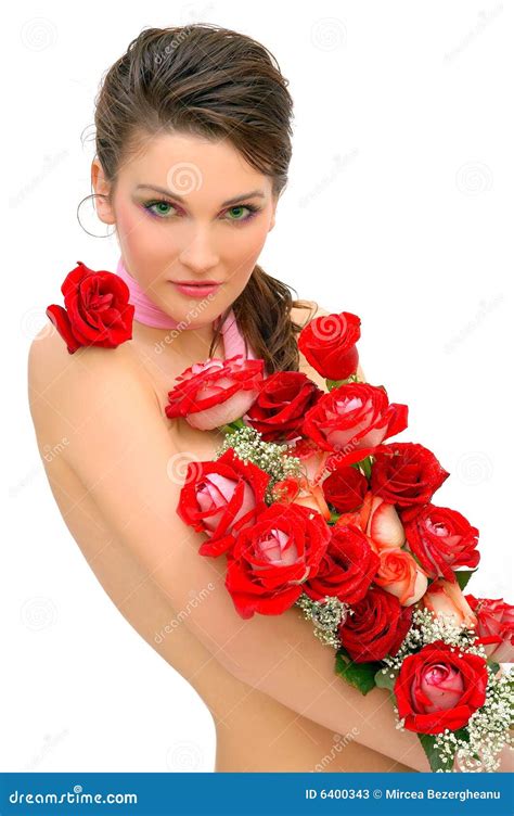 Beautiful Girl With Roses Stock Image Image Of Look Cosmetics 6400343