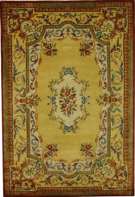 Victorian Style Gold Floral Wool Rug Victorian Area Rugs By Plushrugs