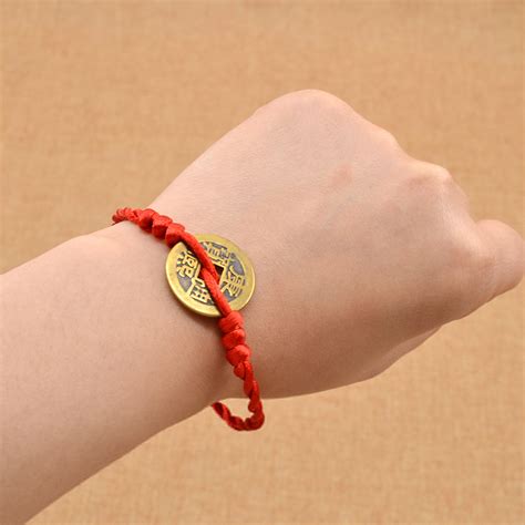 Chinese Feng Shui Coin Charm Bracelet Red String Wealth Lucky Wrist