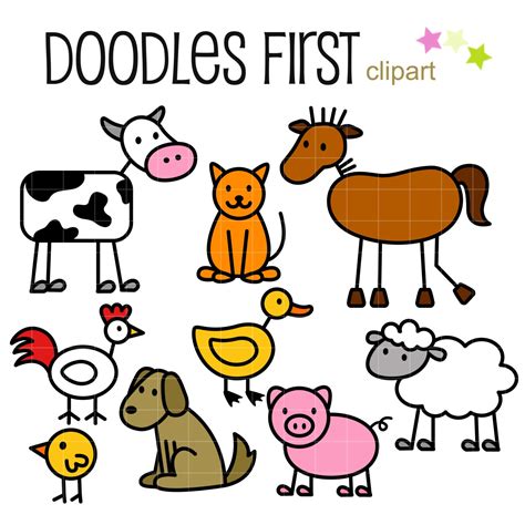 Stick Farm Animals Doodles Digital Clip Art For Scrapbooking