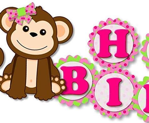 Pink Monkey Birthday Party Banner For Girl Happy Birthday