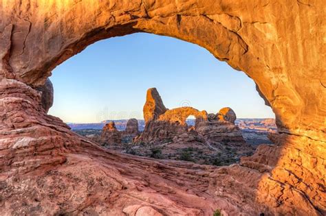 Sunrise At Turret Arch In Arches National Park In Utah Along The