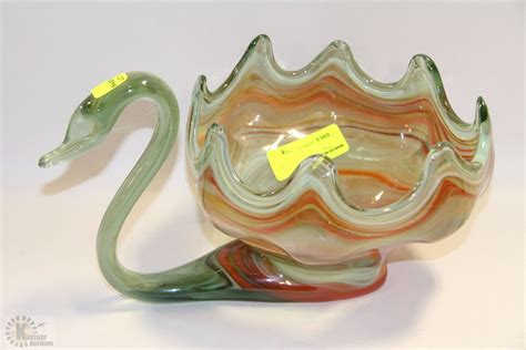 Murano Style Art Glass Swan Bowl