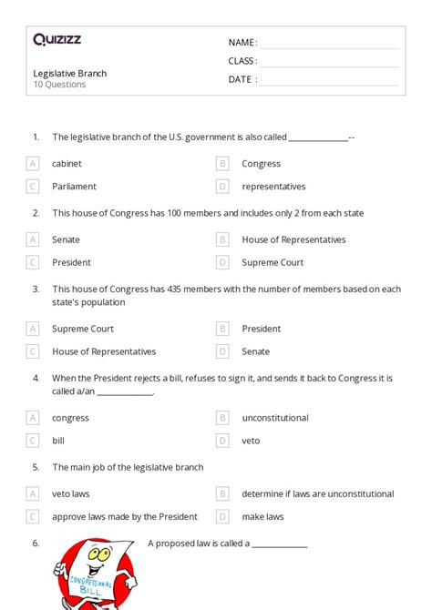 50 The Legislative Branch Worksheets On Quizizz Free And Printable