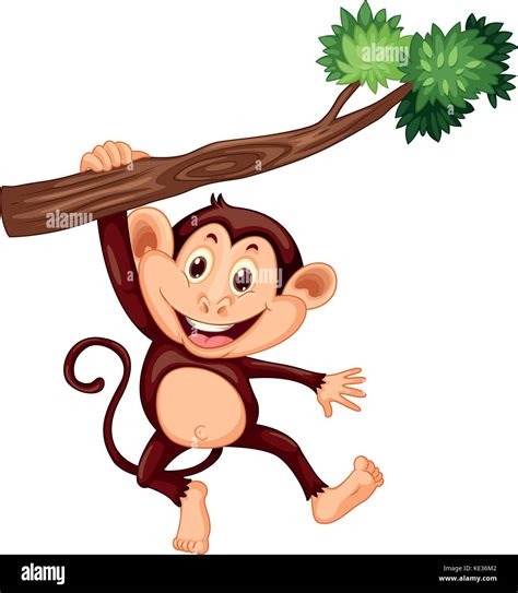 Cute Monkey Hanging On The Branch Illustration Stock Vector Art