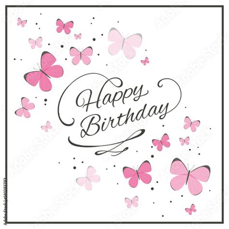 Vector Illustration Of A Birthday Greeting Card With Butterflies