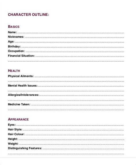 Character Outline Templates 7 Free Word Pdf Format Download Free