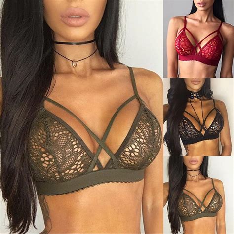 Buy Women Floral Sheer Lace Triangle Bralette Unpadded Bra Crop Top Strappy Lingerie At