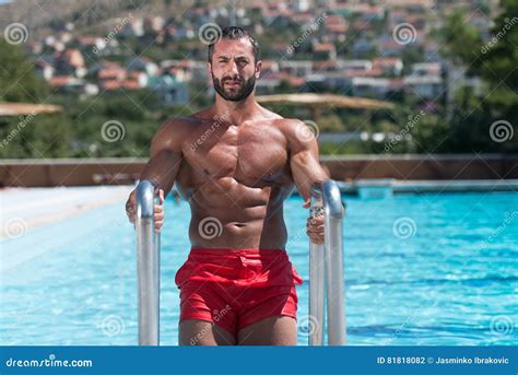 Muscular Man Resting In Swimming Pool Stock Photo Image Of Adult