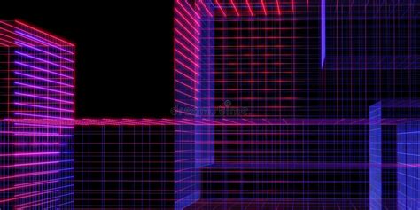 Laser Grid Purple Glow Red And Blue 3d Illustration Stock Illustration