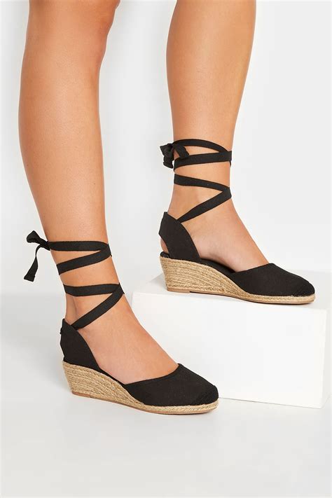 Black Lace Up Espadrille Wedges In Wide E Fit Extra Wide Eee Fit Yours Clothing