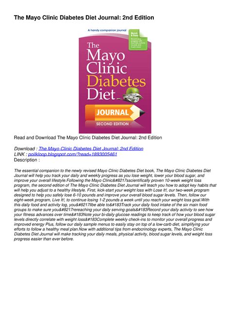 Pdf Download Free The Mayo Clinic Diabetes Diet Journal 2nd Edition