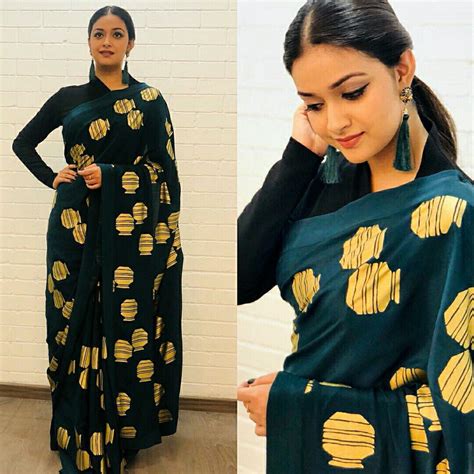 Pin By Sweety On Keerthi Suresh Indian Sari Dress Indian Saree Blouses Designs Saree Photoshoot