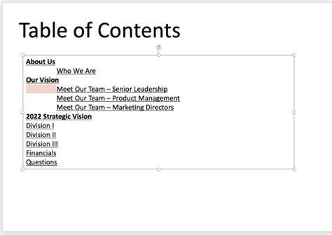 How To Make A Dynamic Table Of Contents In Powerpoint Brokeasshome Com