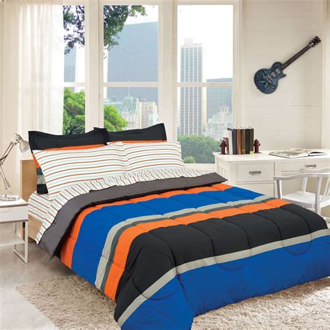 Shop great quality kids' comforter sets that meet the approval of even the pickiest girls and boys. Gray, Orange & Blue Stripes Boys Teen Full Comforter Set ...