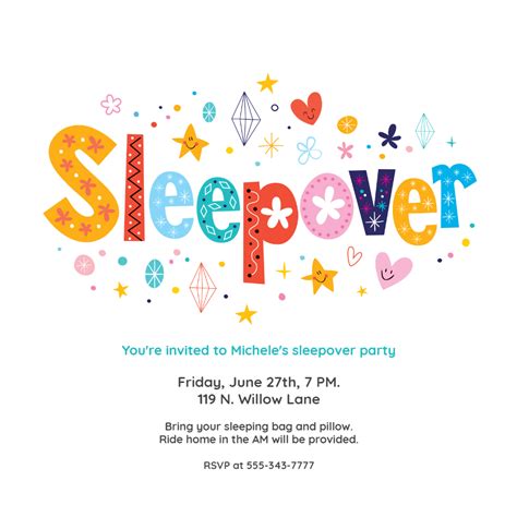 Generate an exciting slumber party invitation and more with this slumber party invitation template. Sleepover - Sleepover Party Invitation Template (Free in 2020 | Slumber party invitations ...