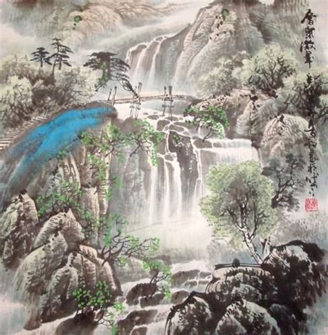 Chinese Waterfalls Chinese Waterfall Painting 1148007 66cm X 66cm26