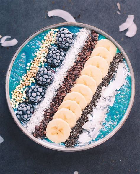 Blue Spirulina Smoothie Bowl Topped With Popped Quinoa Frozen