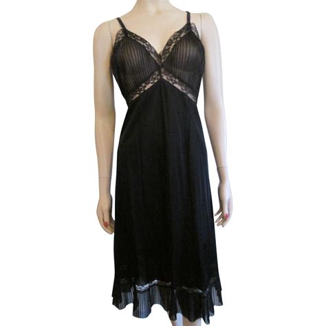 negligee full slip vintage 1960s black accordion lace sexy lingerie l sold on ruby lane