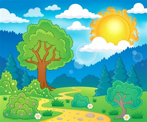 Cartoon Natural Landscape Vector Free Download