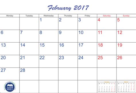 February Calendar 2017 Printable Printable Calendar Template 2020 2021