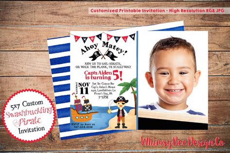 Printable Pirate Invitation Personalized Invite With Photo Pirate Party Bash Ahoy Matey Boy