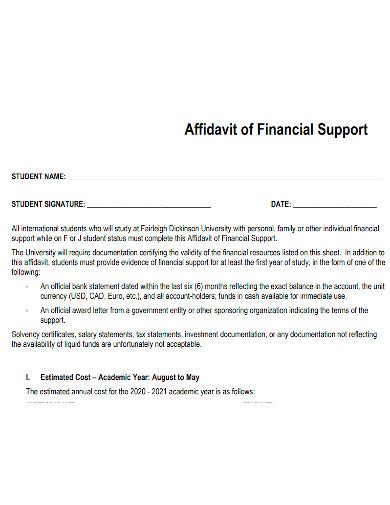 Free 10 Affidavit Of Financial Support Samples Notarized