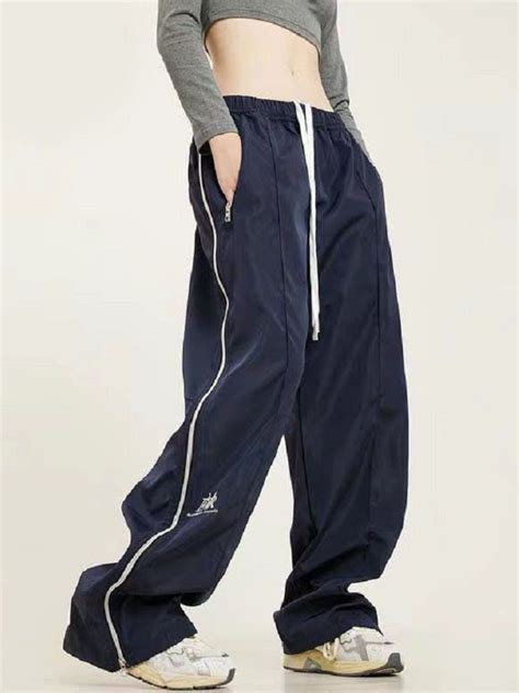 Emtrai Lers Hip Hop Striped Jogging Sweatpants Women Retro Streetwear Oversize Zipper Wide Leg