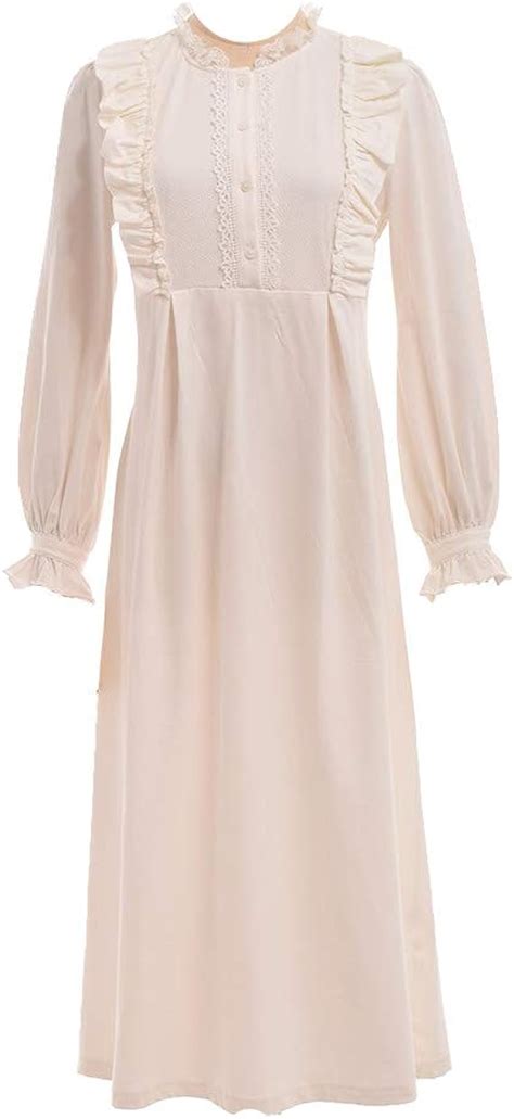 Graceart Victorian Long Sleeve Cotton Nightgown Sleepwear Medium