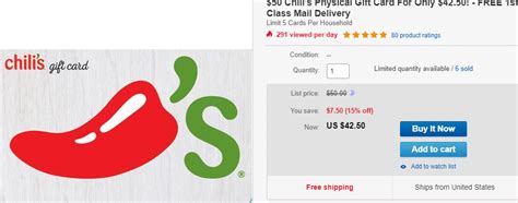 The place you should go first before shopping. eBay Chili's Gift Card Promotion: $50 GC for $42.50