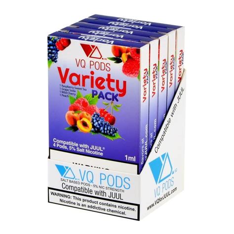 Every juul pod for sale contains solid nicotine salt flavors loaded to 0.7ml of 5.0%, which impressively, is comparable to 200 puffs of cigarettes. VQ PODS Variety Pack 4 Pods - Juul Pods Near Me