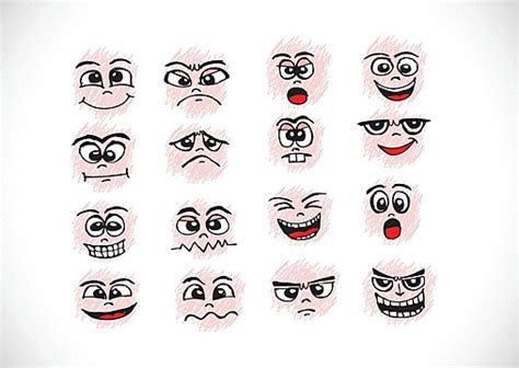 Cartoon Faces Set Hand Drawing Illustration Scared Character Emotion
