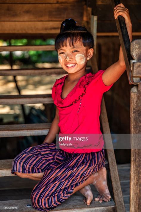 Little Burmese Girl In Village Near Bagan Myanmar High Res Stock Photo