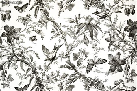 Traditional french toile of diane the huntress in blue on ecru cotton. Black toile fabric bird butterfly passion flower ...