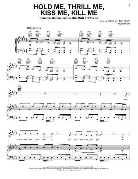 Hold Me Thrill Me Kiss Me Kill Me Sheet Music U2 Piano Vocal And Guitar Chords Right Hand
