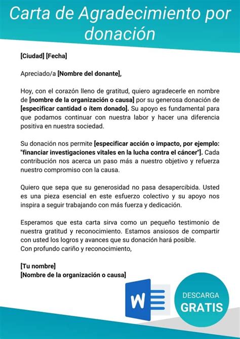 Carta de Agradecimiento por Donación Formatos de cartas