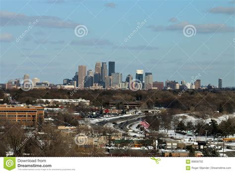 Minneapolis Skyline Over Golden Valley During Winter Stock Photo