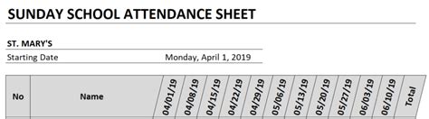 Sunday School Attendance Chart Template Hq Printable Documents Vrogue