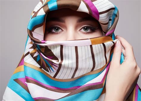 Premium Photo Fashionable Girl In Colorful Hijab
