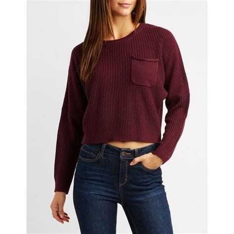 Charlotte Russe Shaker Stitch Pocket Cropped Sweater 20 Liked On