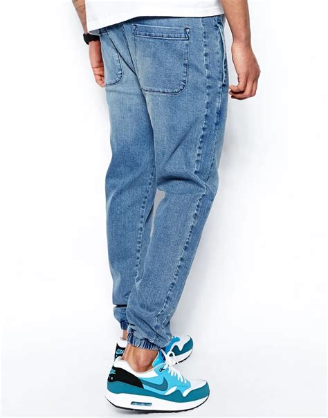 2016 Slim Fit Custom Men Jeans Jogger Sweatpant Blue Color Soft Washed