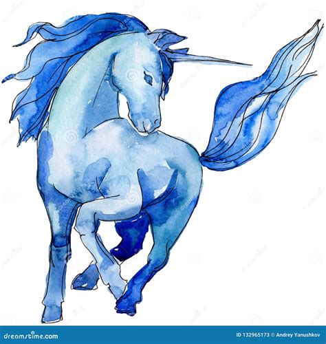 Cute Blue Unicorn Horse Isolated White Background Illustration Set