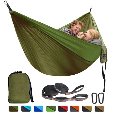 And the hammock is a great gift for travel, camping, yard. AIOIAI Double Camping Hammock, Portable Lightweight Parachute Nylon Hammock with Tree Straps for ...