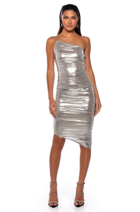 Valerie Ruched Metallic Midi Dress In Silver