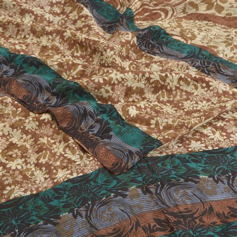 Kreatvkraft Vintage Sari 100 Pure Crepe Silk Sarees Brown Etsy