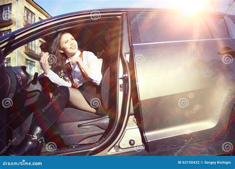 Beautiful Brunette In A Car Stock Photo Image Of Hair Lady
