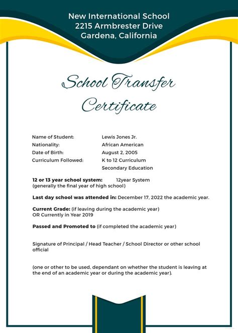 School Transfer Certificate Template School Leaving Certificate School