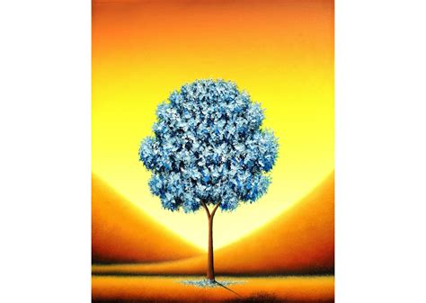 Blue Tree Painting Sculpted Impasto Tree Art Original Oil Painting